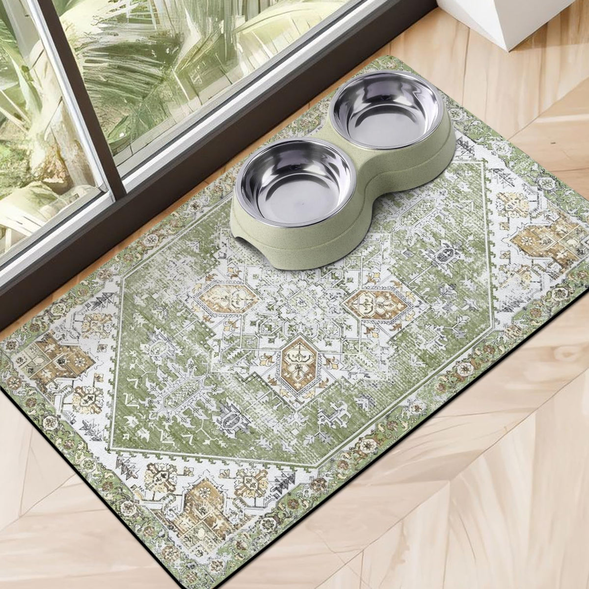 Dog Food Mats for Floors, Absorbent Dog Bowl Mat for Food and Water Dispenser Mat, Quick Dry Cat - Green / S(12"×20")