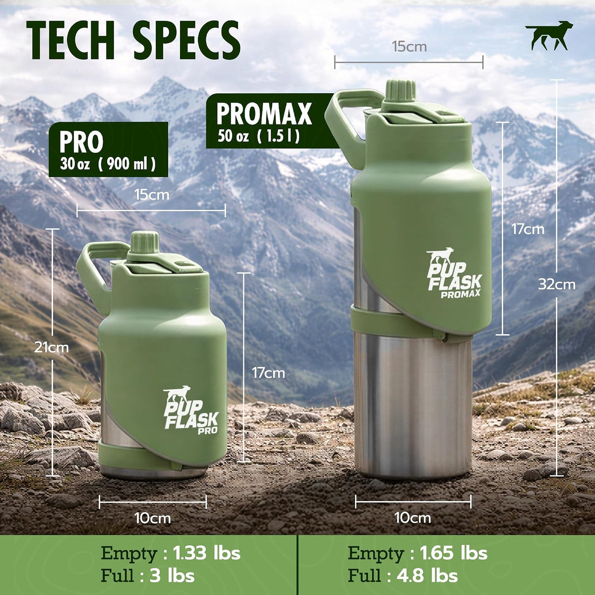 PupFlask Pro Portable Insulated Dog Water Bottle - Green / 30 Ounce - image 2