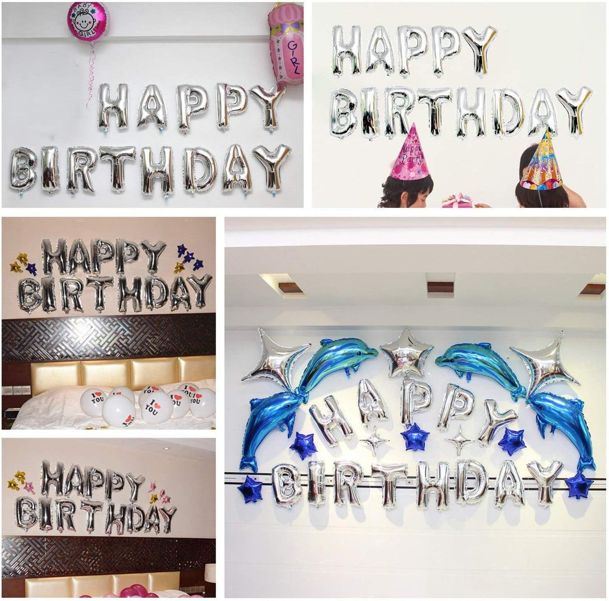 TONIFUL 16 Inch Black Happy Birthday Balloons Banner Decorations - Silver - image 4