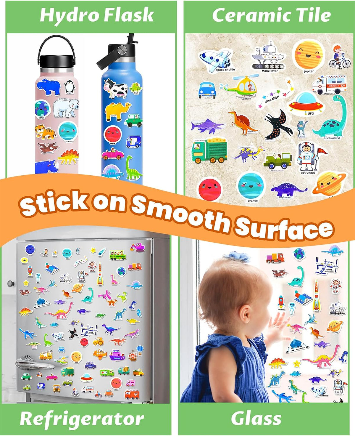 Walenced Reusable Sticker Book, Stickers for Kids - Dinosaur+Vehicle+Space - image 4