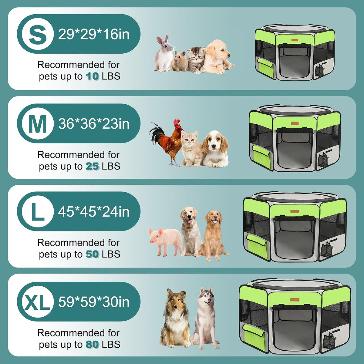 Akinerri Portable Dog Playpen - Medium / Green - image 3