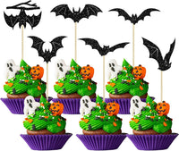 Gyufise 24Pcs Halloween Bat Cupcake Toppers Black Glitter Bat - Black With Glitter - image 3