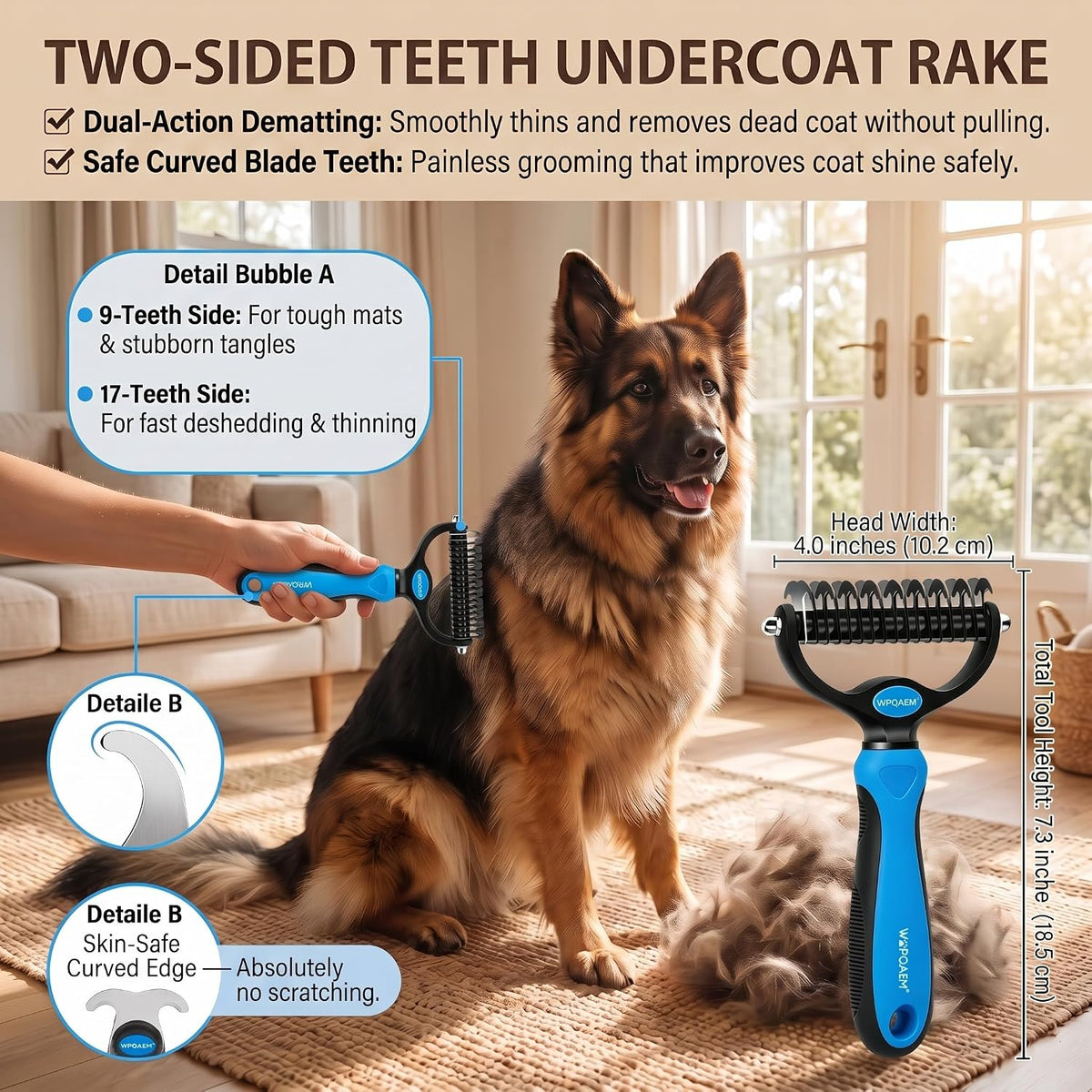 5 PCS Pet Grooming Kit, Dog Brush & Dematting Rake for Long Hair – Essentials for Cats - Blue 5pc - image 3