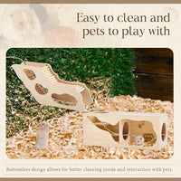 2 Pcs Hamster Houses and Hideouts Hamster Tunnel Set Wood House for Hamster with Climbing Ladder Exploring Tunnel Multi Chamber Maze for Small Animals Pets Gerbils Hedgehogs Rats Mice