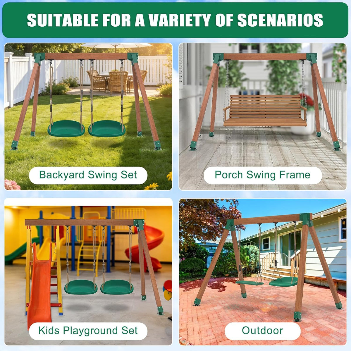 BeneLabel green A-frame middle swing set bracket made of powder coated steel - view 23
