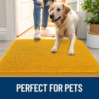 OLANLY Dog Door Mat for Muddy Paws 30x20, Absorbs Moisture and Dirt, Absorbent Non-Slip Washable Doormat, Quick Dry Chenille Mud Mat, Entry Indoor Entryway Carpet for Inside Floor, Golden Yellow