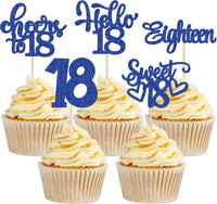 30pcs 16th Birthday Cupcake Toppers - 18th / Deep Blue