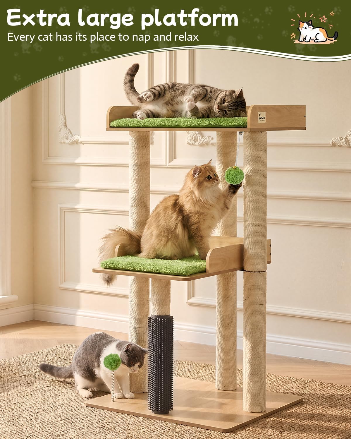 43.7" Modern Cat Tree for Large Cats, Quick One‑Person Assembly – Essentials for Cats - Beige / 23.6"L x 23.6"W x 43.7"H - image 3