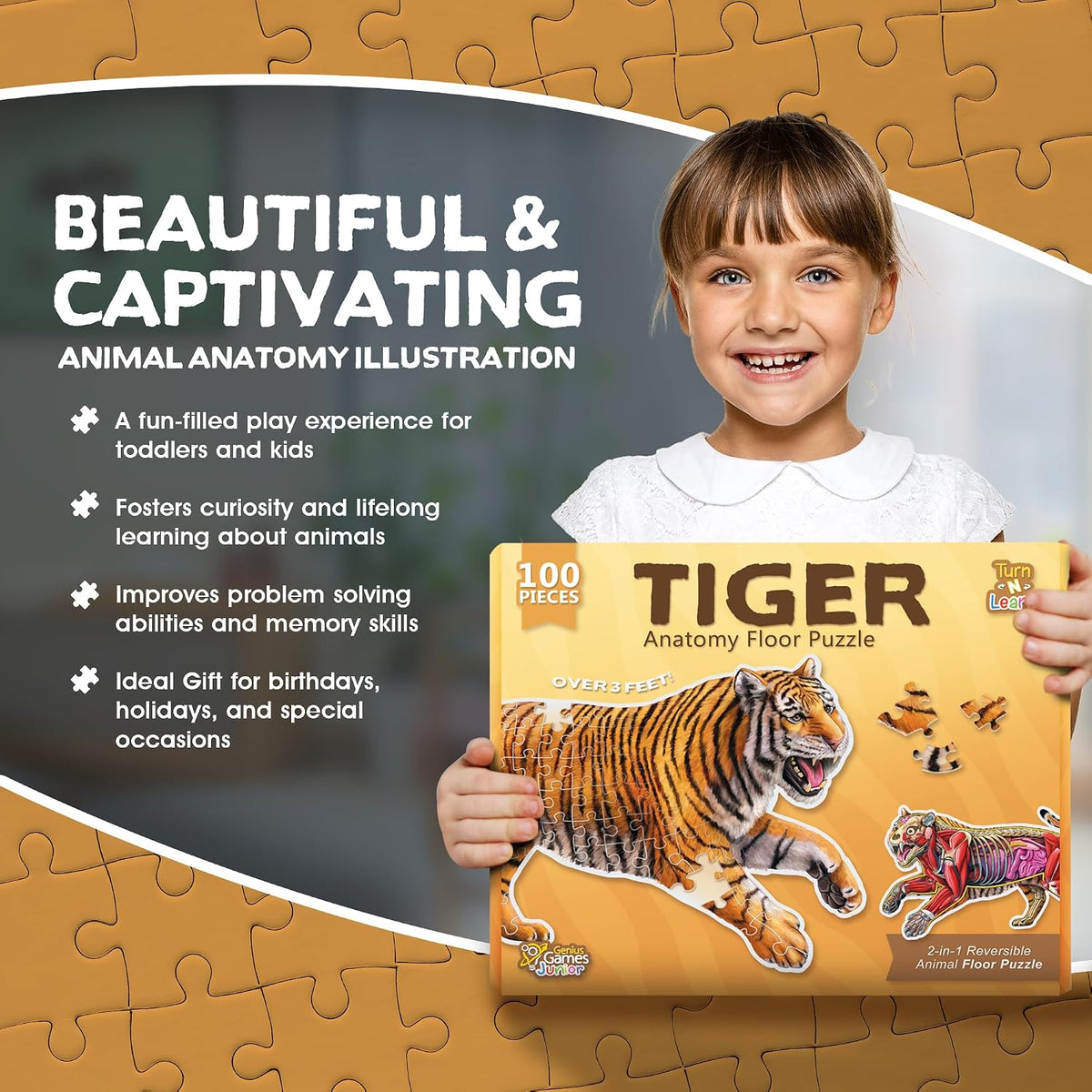 Genius Games shark anatomy floor puzzle showing a great white shark and its anatomy - view 21