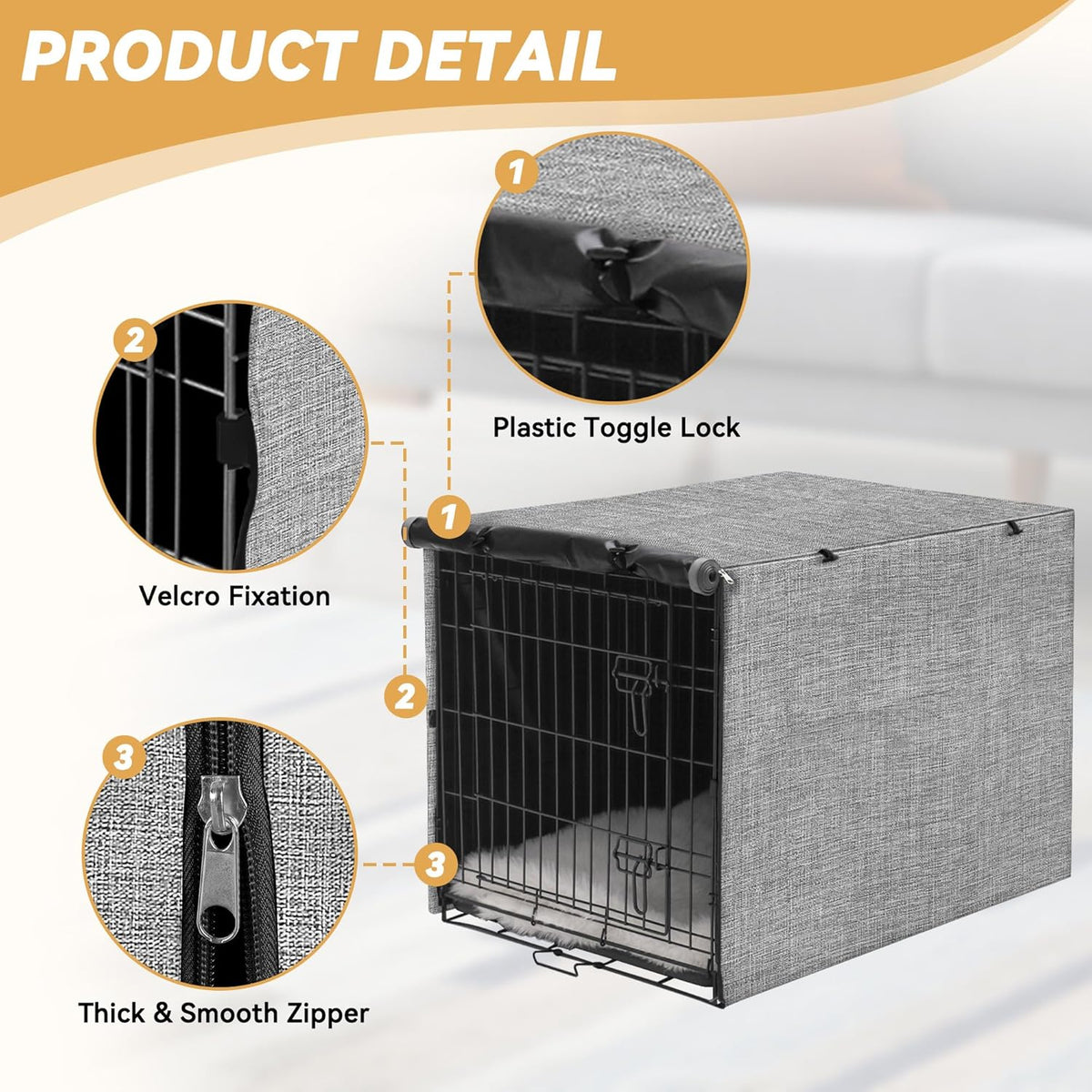 Akinerri Dog Crate Cover, Double Door Waterproof Kennel Cover - 36.0"L x 23.0"W x 24.8"H / Grey - image 2