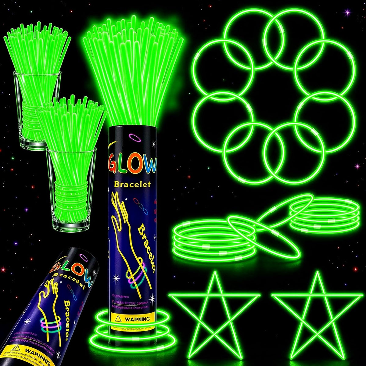ILHSTY 100 pack green 8 inch glow sticks with connectors for necklaces