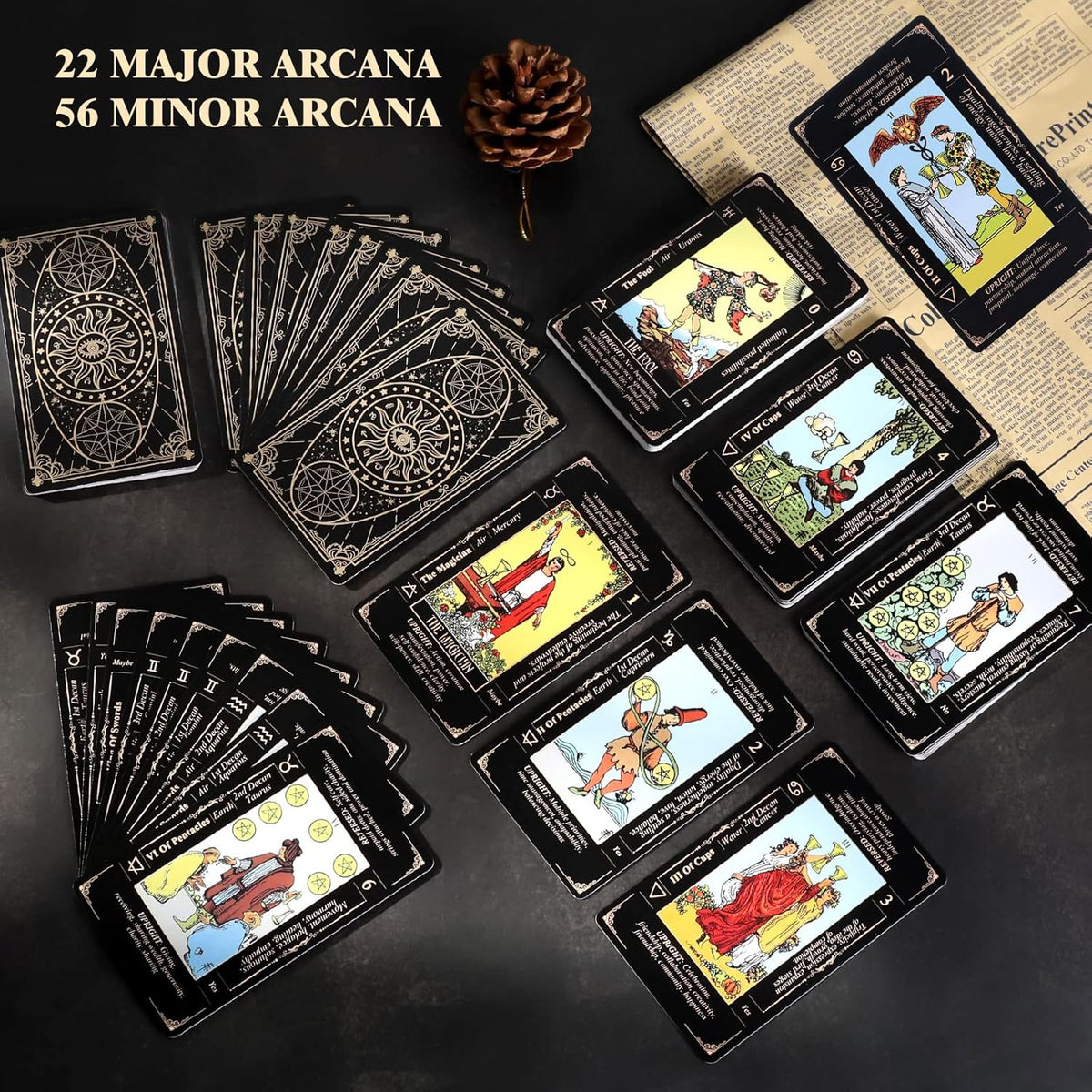 Fofeadm Tarot Cards with Guide Book & Linen Carry Bag - Black Tarot Cards - image 3