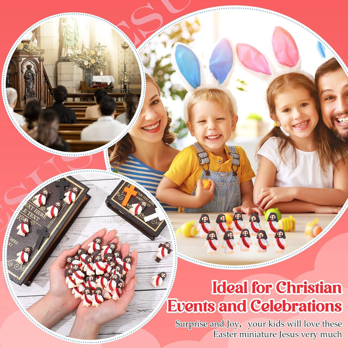 Bememo 50pcs Mini Jesus Loves You Religious Figures - Red - image 4