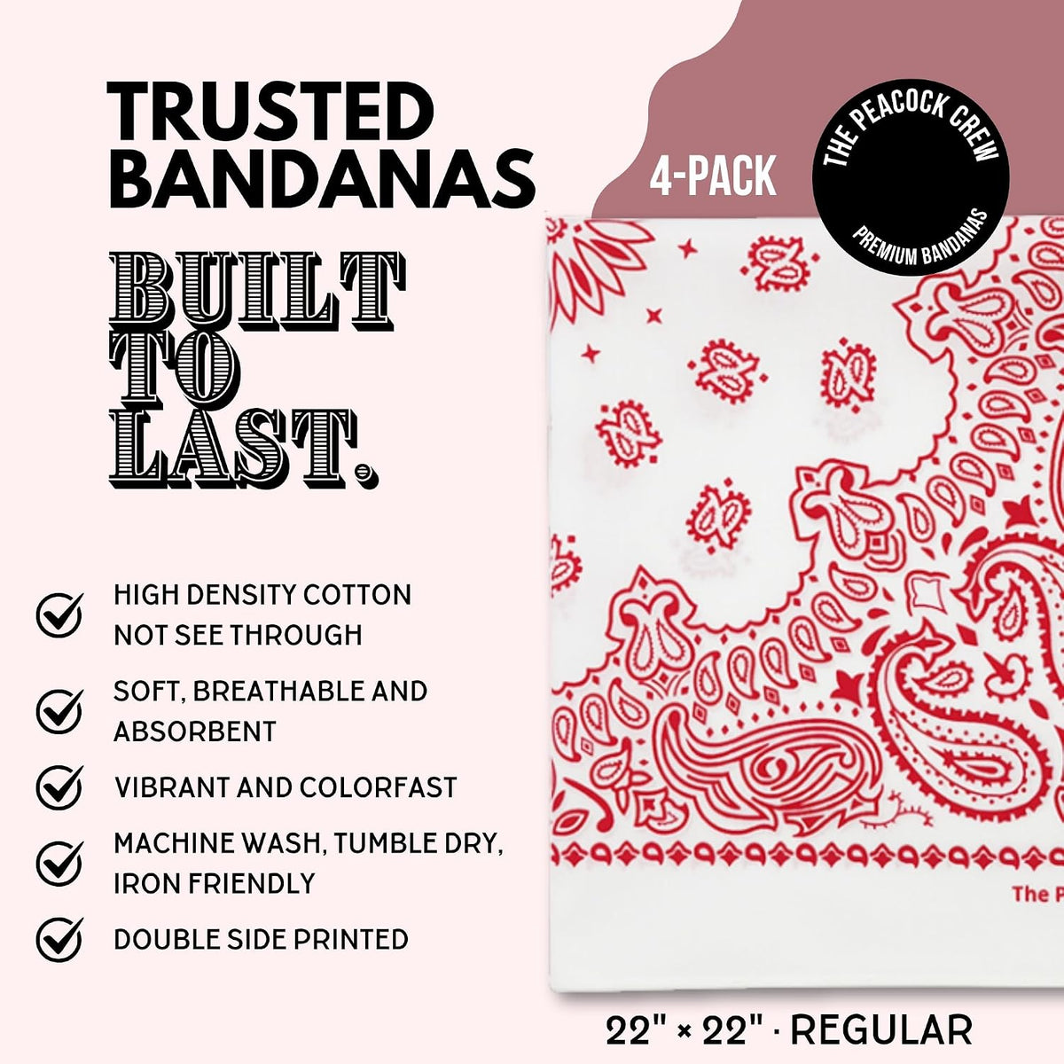 Premium Soft Cotton Bandanas Pack for Men and Women Paisley 22 x 22 - Pack of 4 White Red - image 2