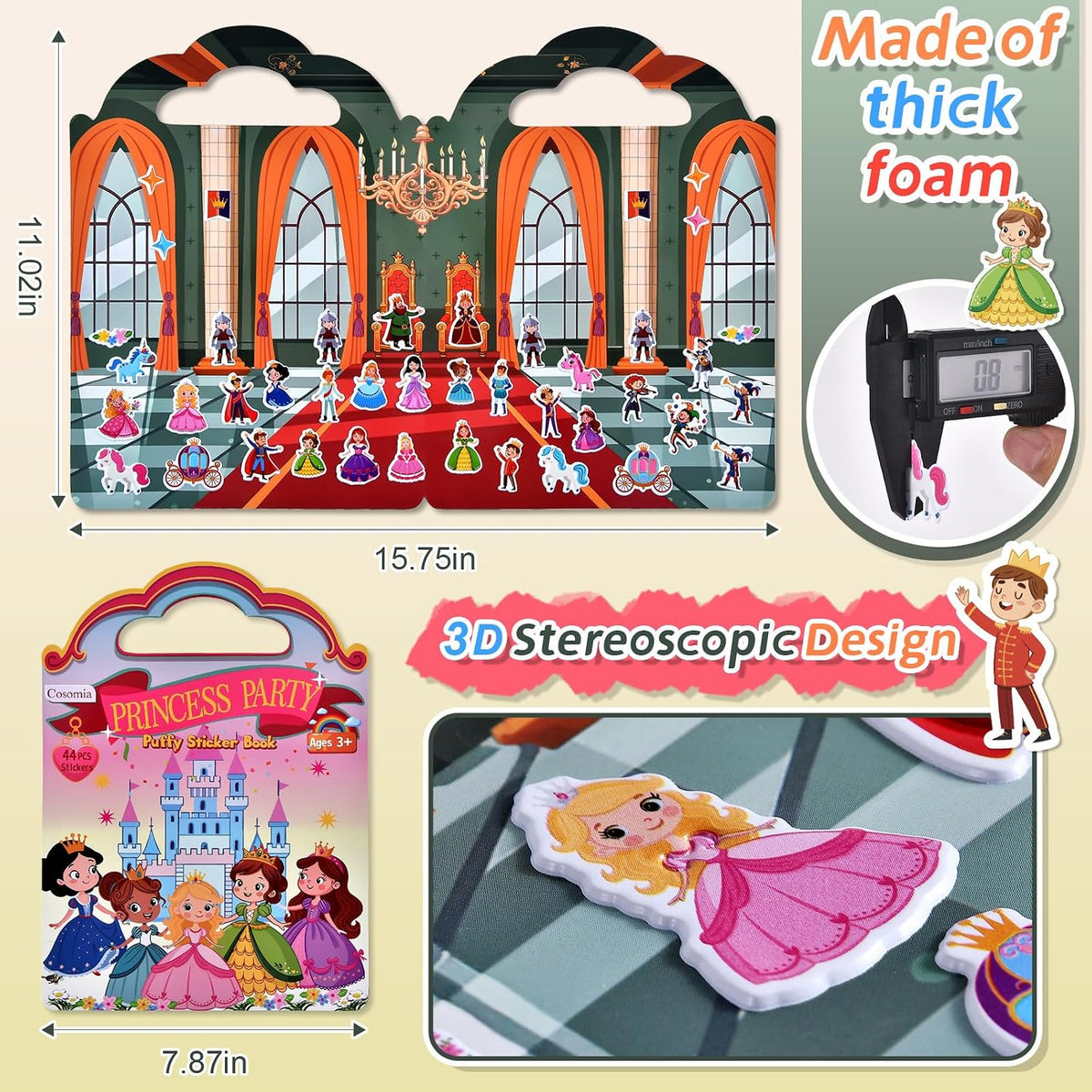Cosomia 6 reusable puffy sticker books with princess, mermaid and garden themes - view 7