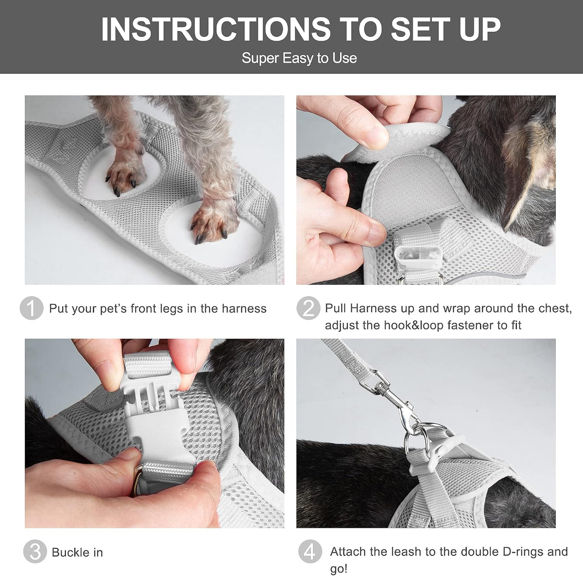 Fida Cat Harness and Leash Set for Walking Kitten and Puppy - XXXS (Neck:10.2"-11.4"; Girth:11.4"-12.6") / Light Gray - image 2