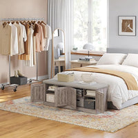 DINZI LVJ Shoe Bench, Entryway Storage Bench with Doors, Cushion, 2-Tier Shoe Rack with 8-Cubby, 47.2”L x 13.8”W Shoe Organizer Cabinet, Adjustable Shelf, Living Room, Bedroom, Greige
