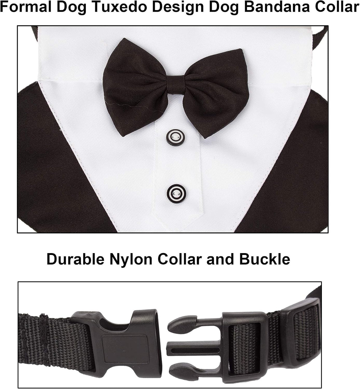 ADOGGYGO Dog Tuxedo Collar, Wedding Dog Bow Tie - Medium / Black&White - image 2
