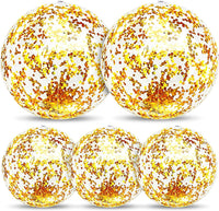 TURNMEON 5 Pack Sequins Beach Balls 16 Inch 24 Inch Pool Party - Gold / 2 pcs 24inch+3 pcs 16inch