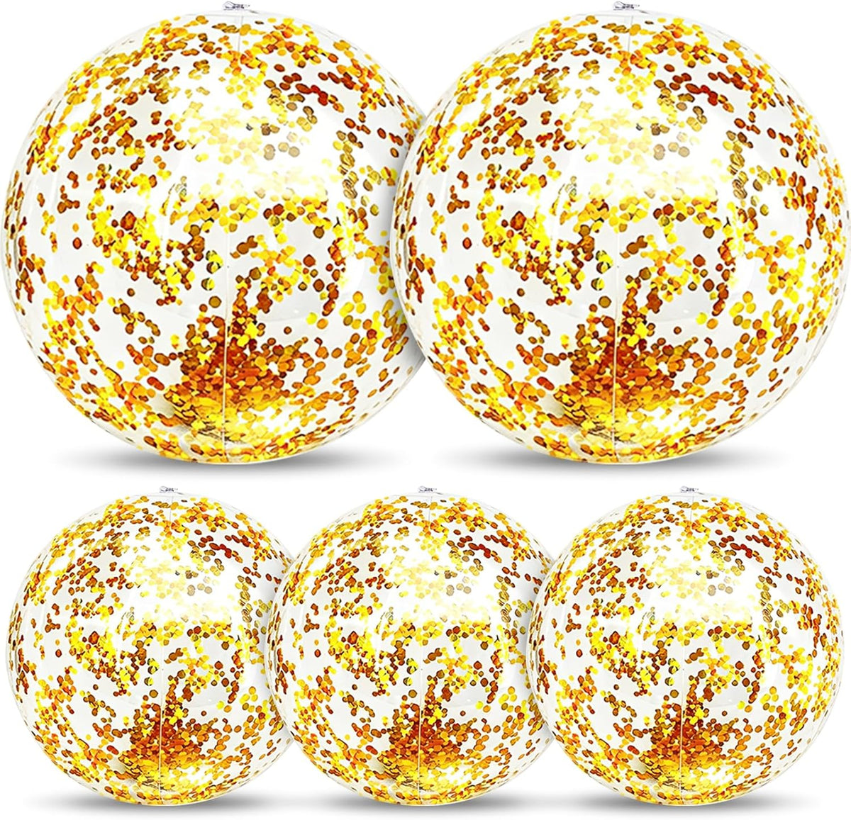 TURNMEON 5 Pack Sequins Beach Balls 16 Inch 24 Inch Pool Party - Gold / 2 pcs 24inch+3 pcs 16inch