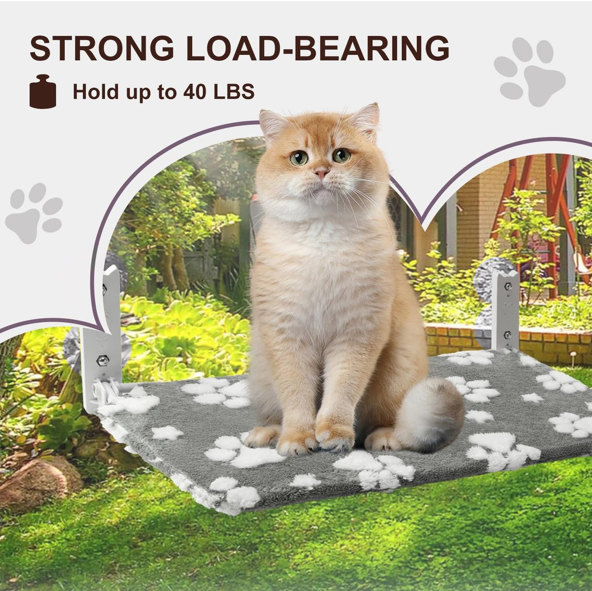 Cute Cat Window Perch, Foldable Cat Window Hammock, Purple – Essentials for Cats - Large (no mesh cover) / Grey Paw - image 4