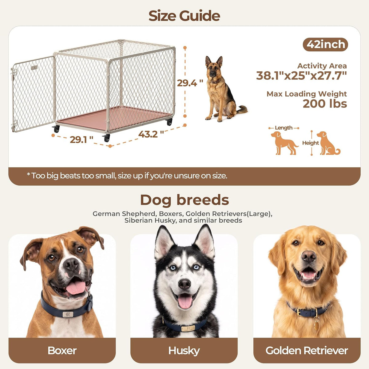 30 Inch Diamond Mesh Dog Crate for Small Dogs - 43.2"L x 29.1"W x 29.4"H - image 3