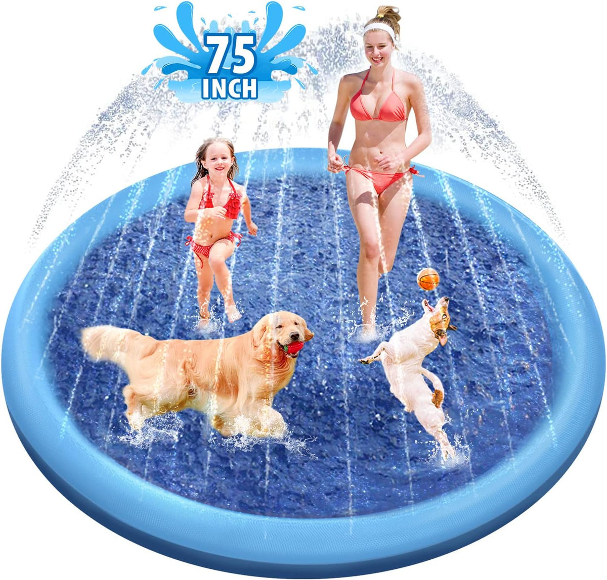 Raxurt Non-Slip Splash Pad for Kids and Dog - Blue / 75in