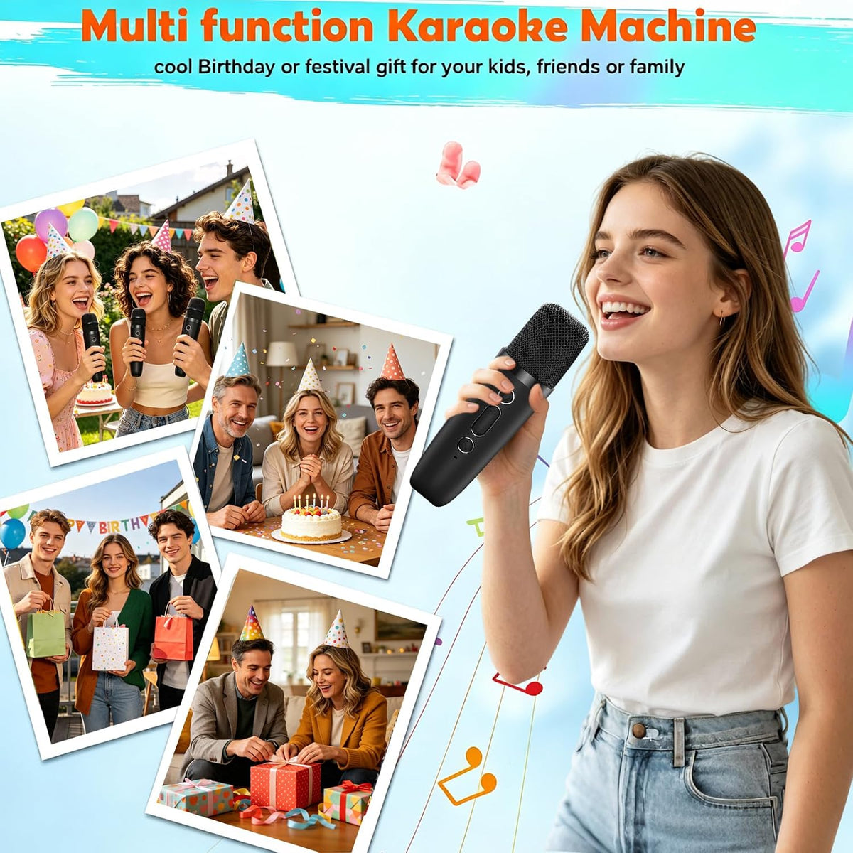 Karaoke Machine with 2 Microphones for Kids - Black - image 3