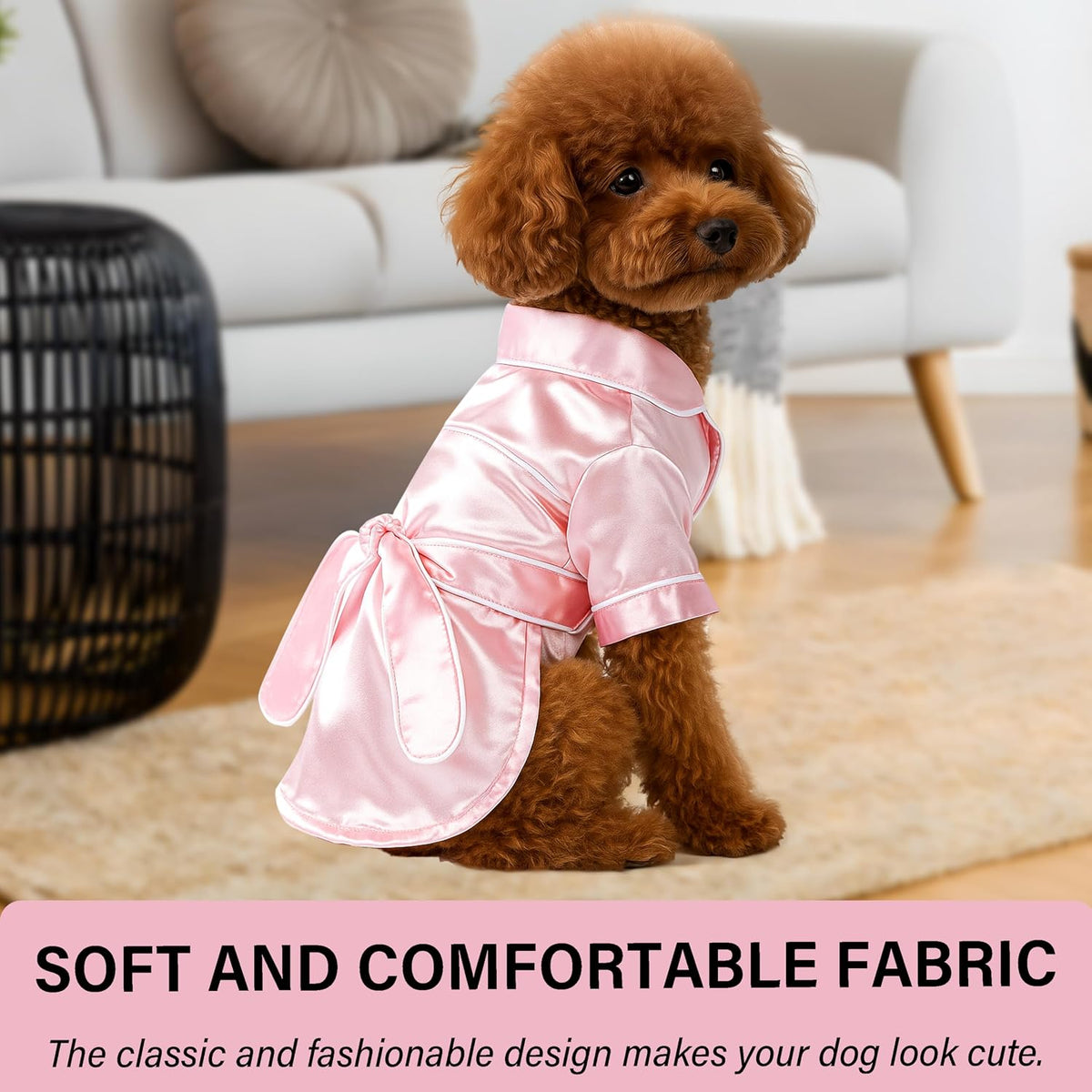 Dog Silk Pajamas Small Sized Dog Robe Satin Pjs with Belt – Essentials for Dogs - Pink Robe / X-Small - image 4