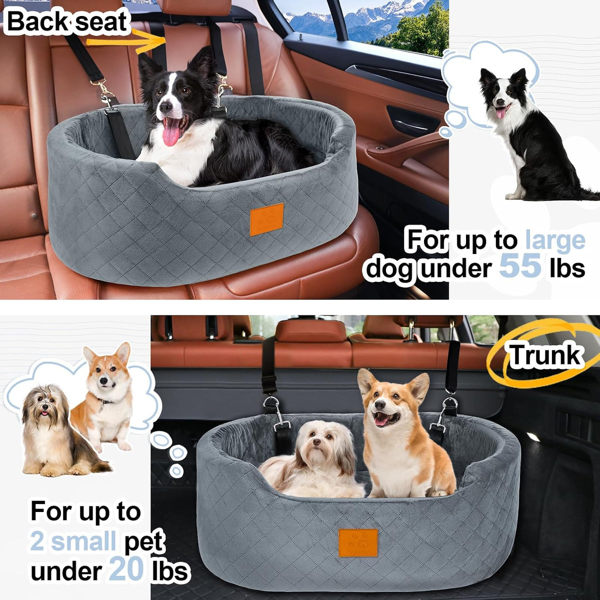 Dog Car Seat for Medium Dogs Up to 50 lbs - Gray - image 3