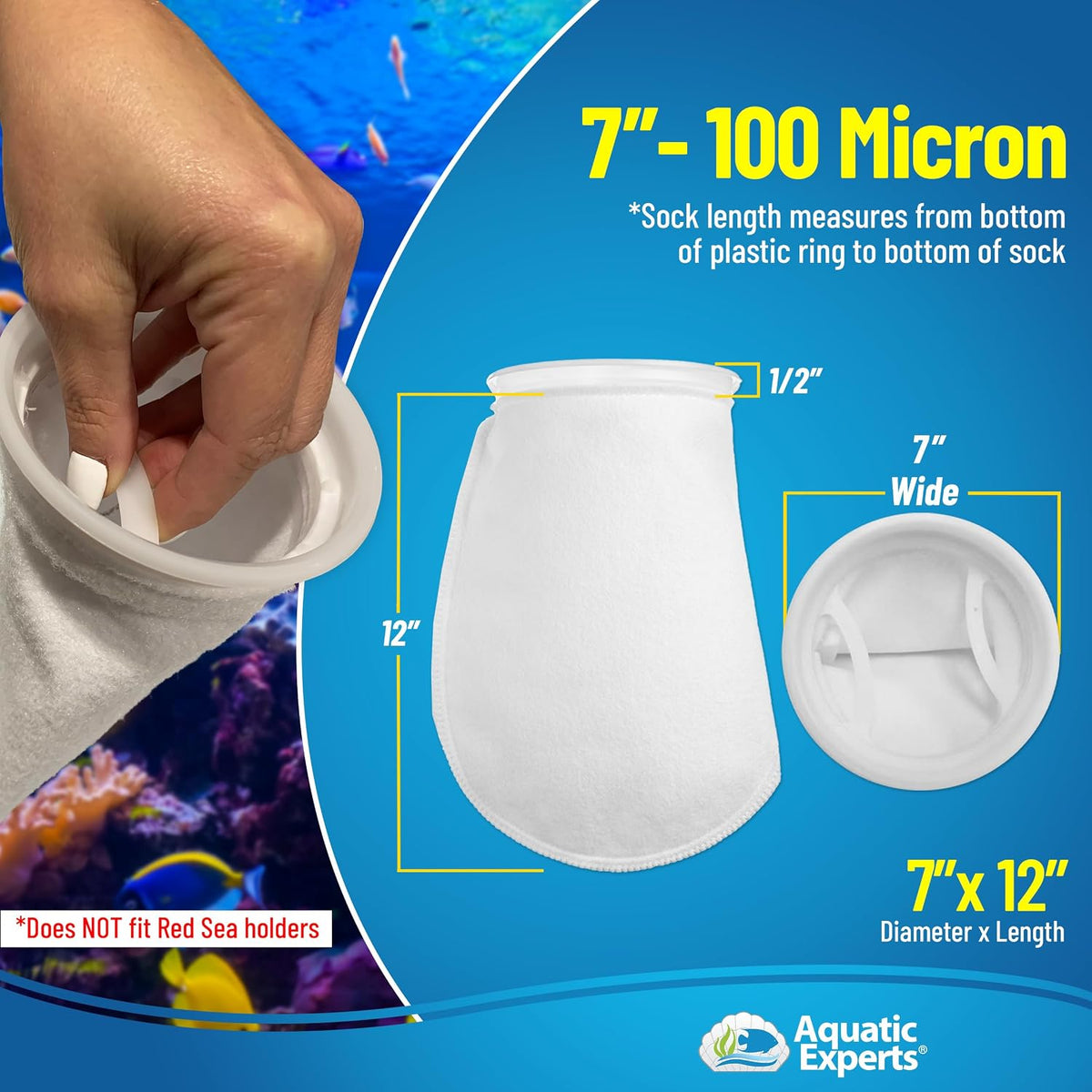 Aquatic Experts Felt Filter Socks - 100 Micron – 7" Ring – 7" x 12" / 4 Pack - image 2