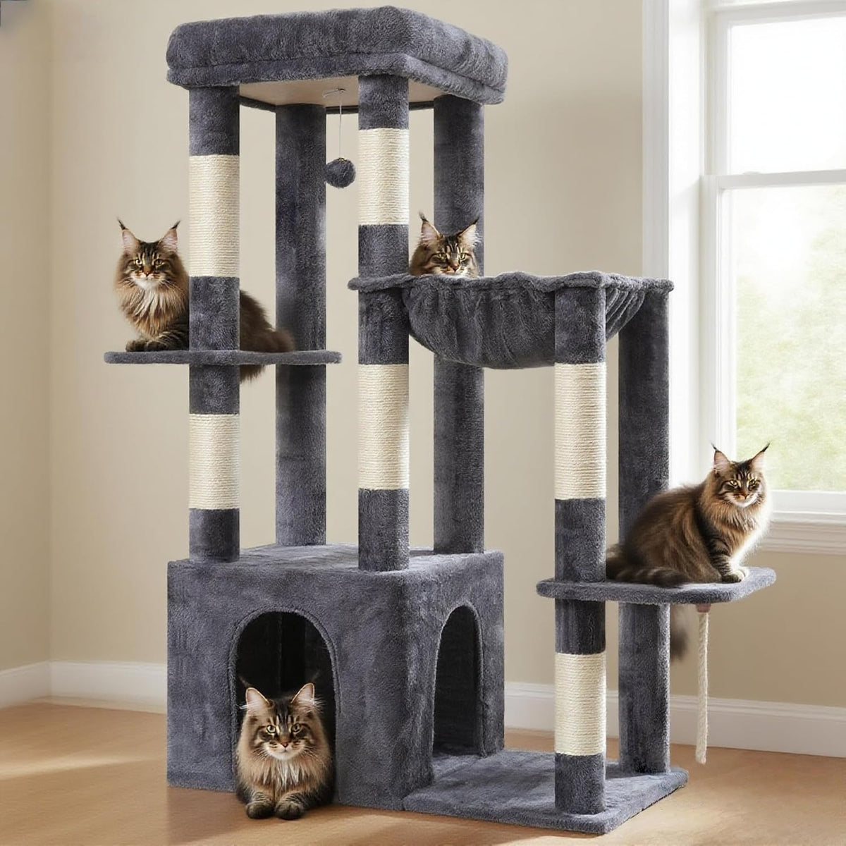 Heybly Heavy Duty Cat Tree with Large Base for Large Indoor Cats - Smoky Gray / L