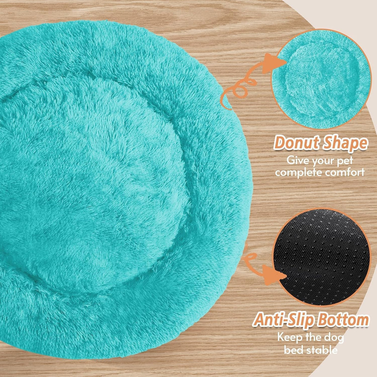 JOLLYVOGUE Small Dog Bed, Calming Dog Beds for Small Dogs & Indoor Cats - 20 Inches Donut Washable - Aqua Blue / 31.0"L x 31.0"W x 8.0"Th - image 3