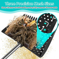 12-Inch 2-in-1 Chicken Poop Scooper & Rake – US Patent Pending – 3-Shape Sifting Holes Chicken Coop Rake，Stainless Steel Handle （20–61"）– Litter Scoop Sand & Sifting Shovel for Chicken Coops (Black)