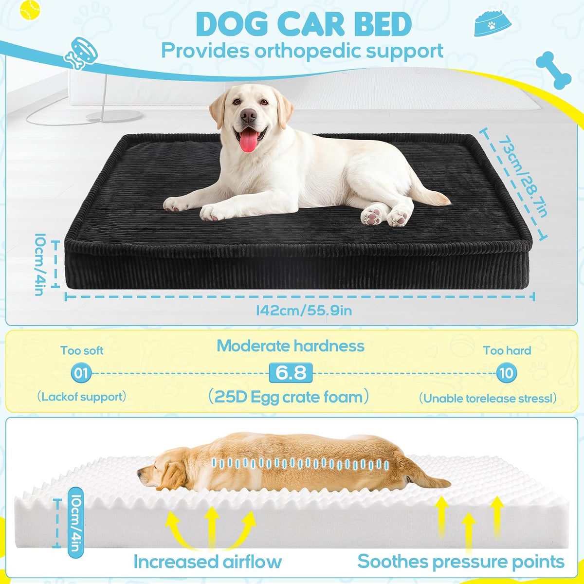 Dog Car Bed, Non-Slip Backseat Extender Pet Mat 50"x24.6"x2" – Essentials for Dogs - XL（56"Lx28.7"M×4"H) / Black - image 4