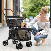 Double Pet Stroller for 2 Dogs & Cats, Double-Decker, Blue – Essentials for Dogs - Black - image 2