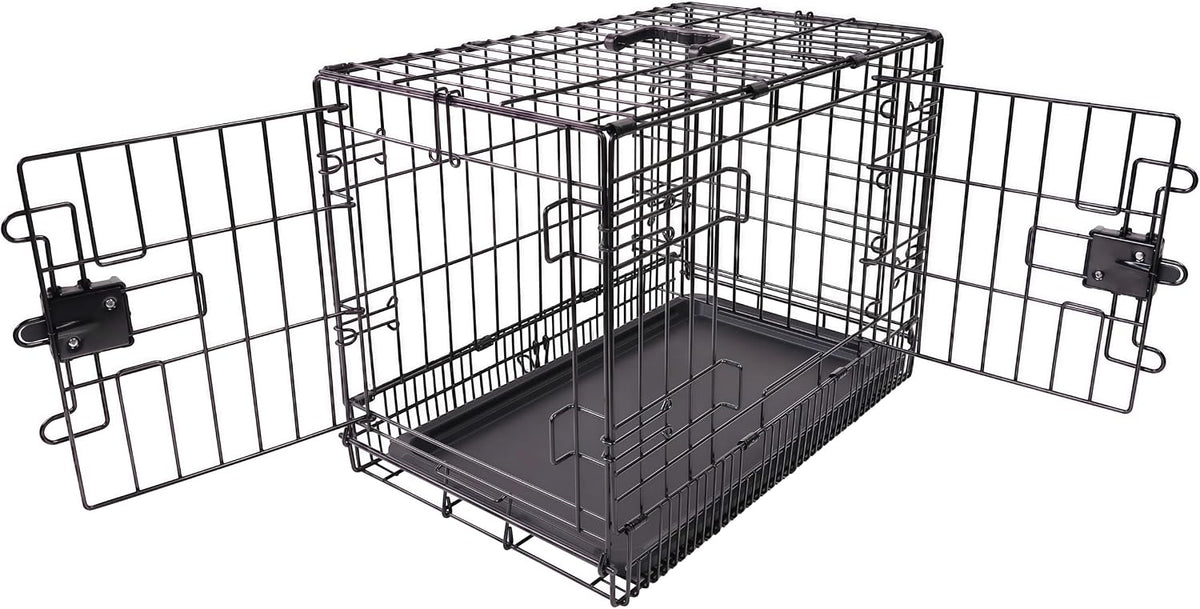Amazon Basics Portable, Foldable Metal Wire Small Dog Crate with Removable Tray, Divider Panel - 22.0"L x 13.0"W x 16.0"H / Double Door w/ Divider