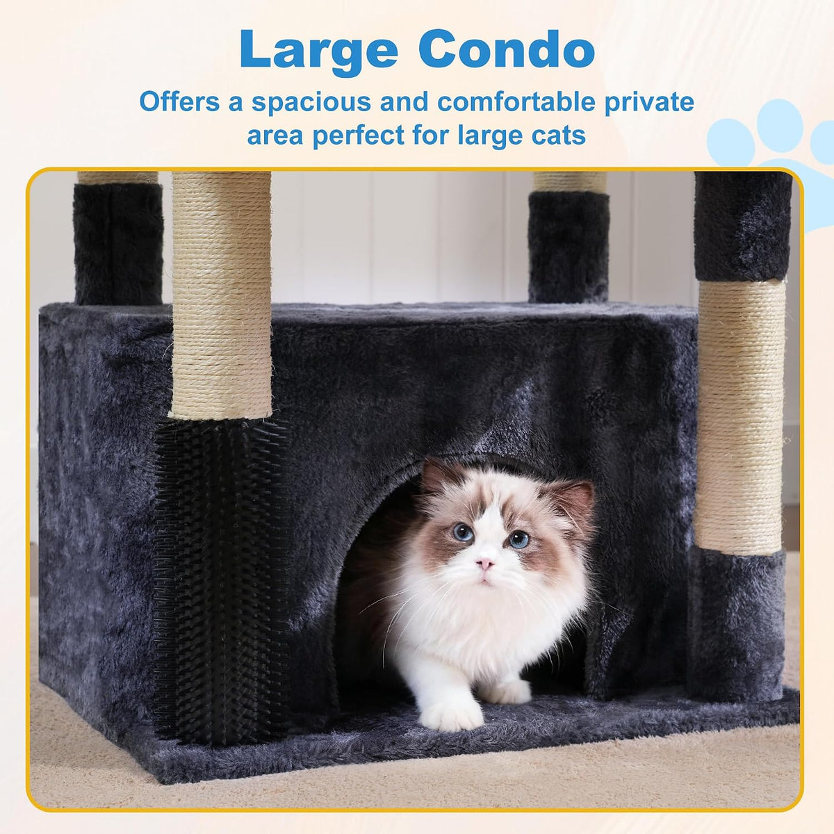 Hey-brother Cat Tree Tower with Large Platform, Spacious Condo - Smoky Gray / 35.4 Inches - image 4