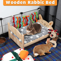 Large wooden rabbit bed with removable cushion and bunny pattern - view 3