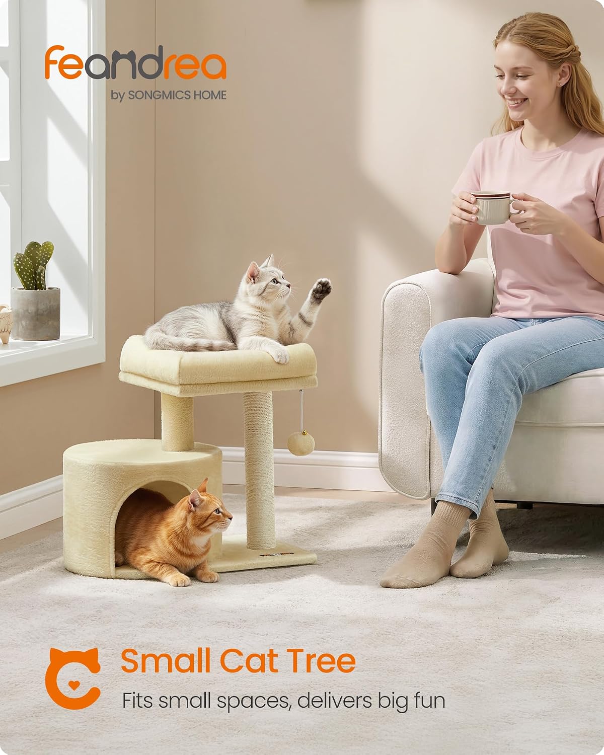 Feandrea Cat Tree, Cute Kittens Condo - Sand Beige - image 2