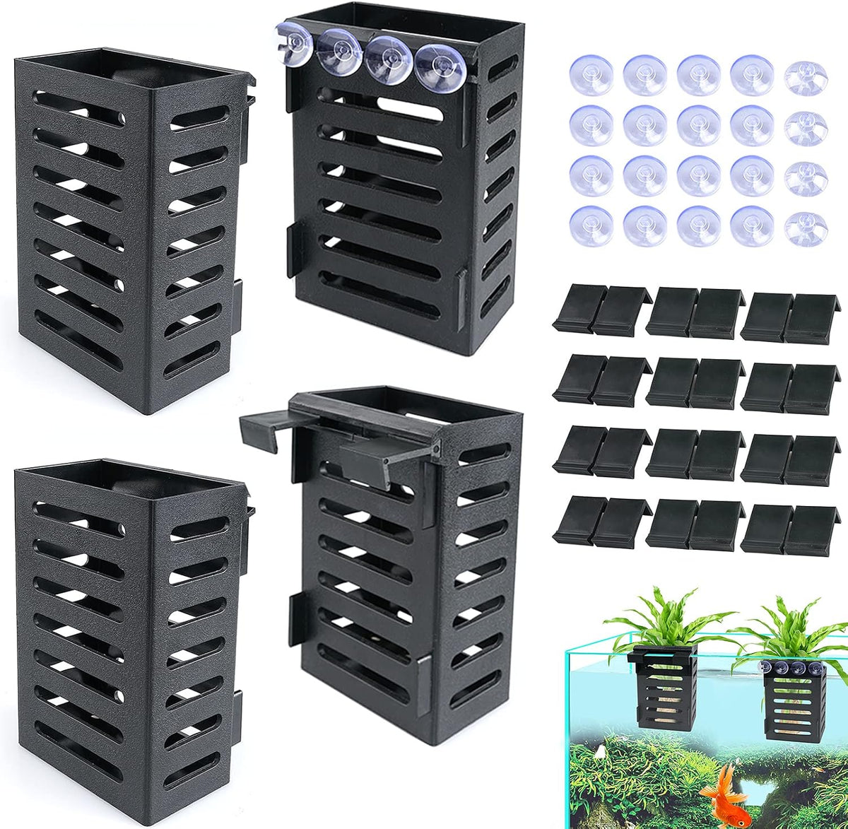 Aquarium Plant Holder 4 PCS Aquatic Plant Pot – Essentials for Fish - Black