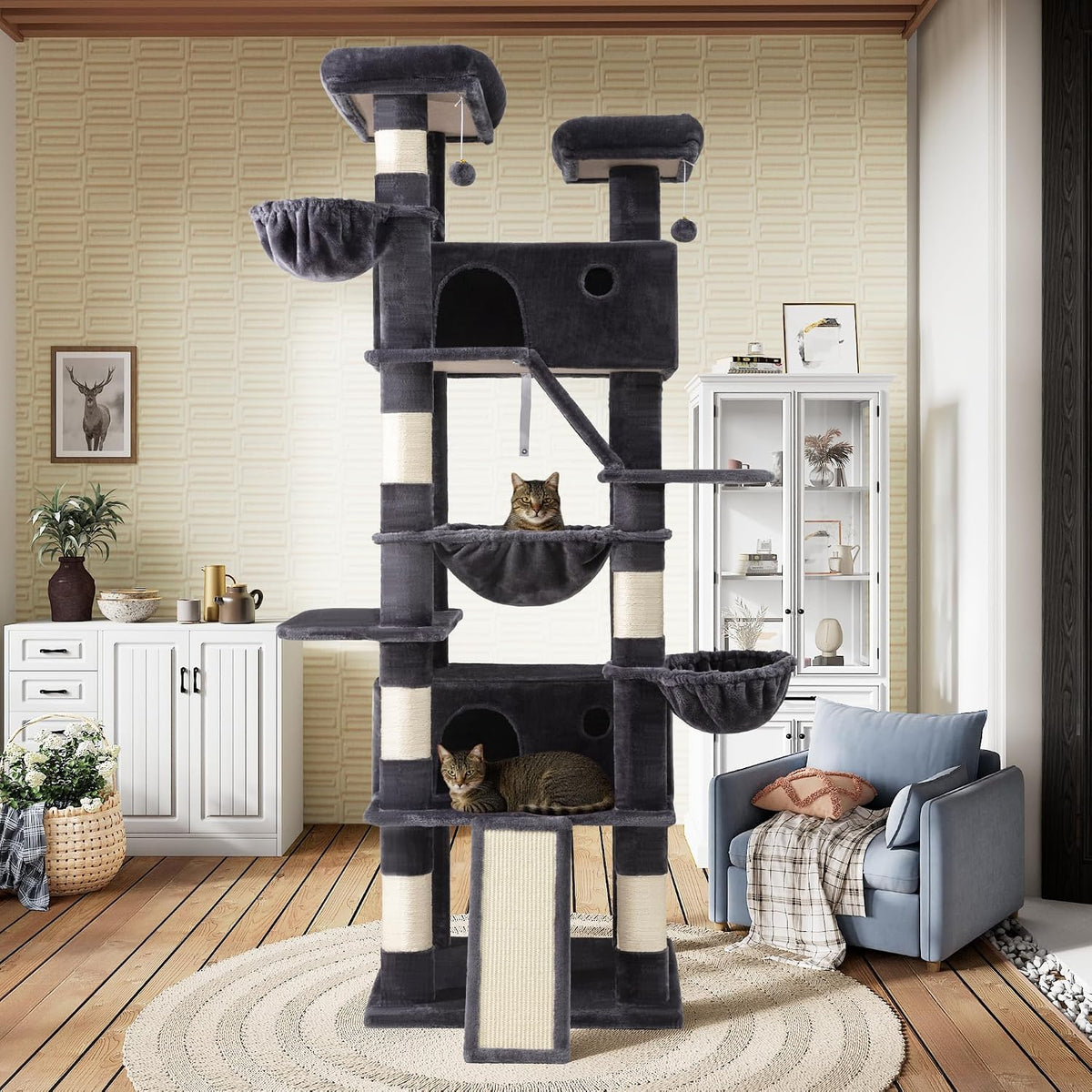 SHA CERLIN 81in Multi-Level Tall Cat Tree Tower for Indoor - Dark Grey - image 3