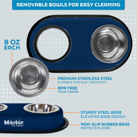 Master Pet Supply Double Dog Bowls Set with Elevated Base Black Velvet – Essentials for Dogs - Navy Blue - image 3