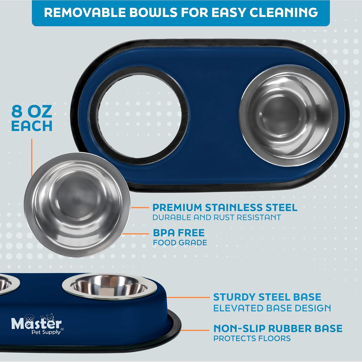 Master Pet Supply Double Dog Bowls Set with Elevated Base Black Velvet – Essentials for Dogs - Navy Blue - image 3