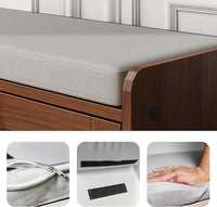 MHOM Brown Modern Entryway Bench with 2 Flip Drawers, Entryway Shoe Bench with Padded Seat Cushion, Wooden Storage Bench for Bedroom and Apartment