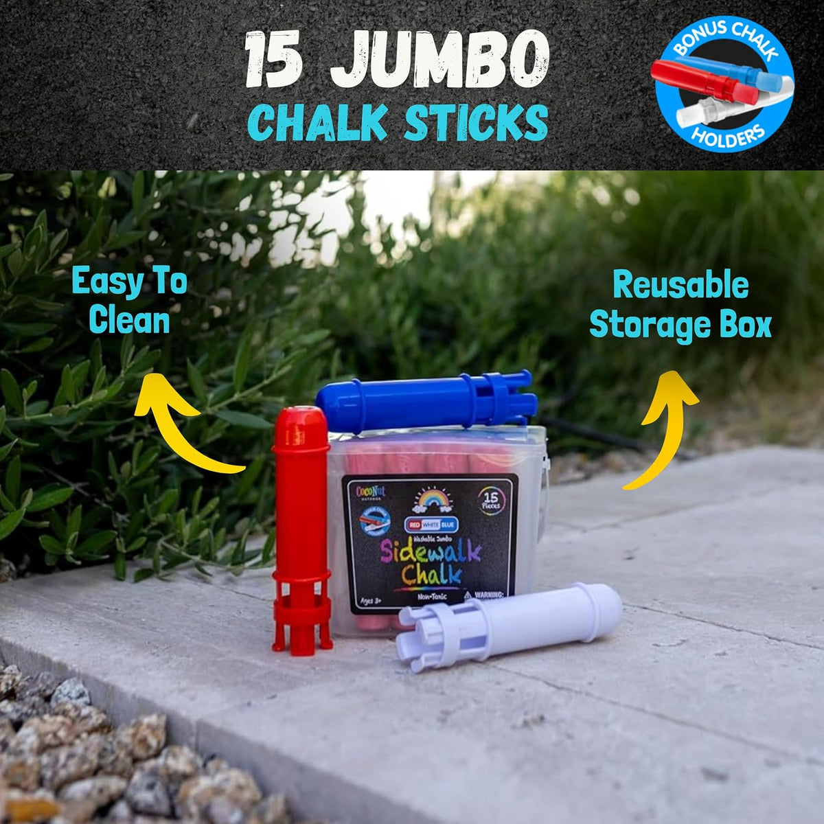 CocoNut Outdoor jumbo sidewalk chalk bucket with 40 thick chalk sticks in 7 colors - view 38