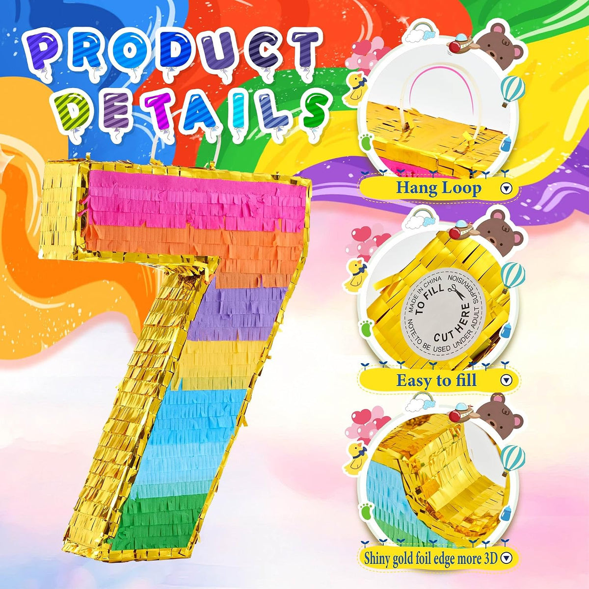 Rainbow Number 5 Pinata for 5th Birthday Party Decorations - 7 - image 2