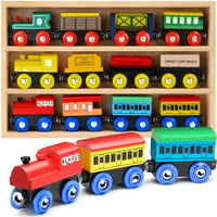 Wooden Train Set 12 PCS – Magnetic Train Toys Set for Toddlers Boy & Girl – Fun for Kids & Family