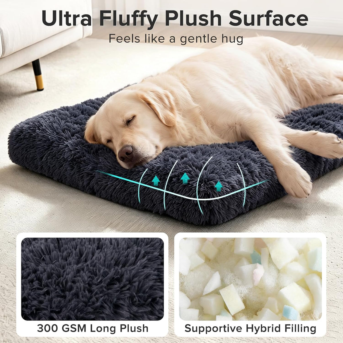 JOEJOY Large Dog Bed Crate Pad - 44.0"L x 32.0"W x 4.0"Th / Dark Grey - image 2
