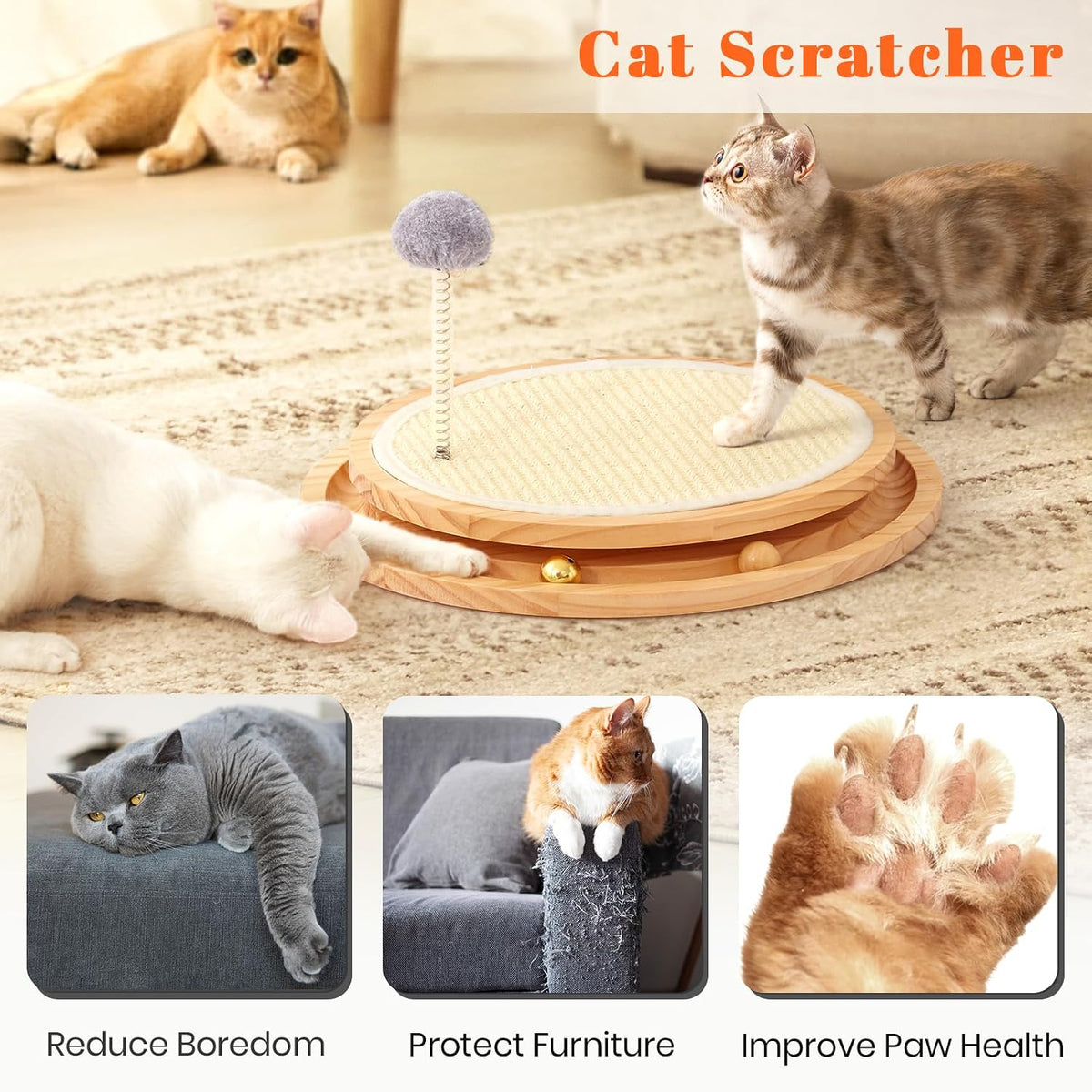 Cat Scratcher, Cat Natural Sisal Scratching Pad - Gold - image 3